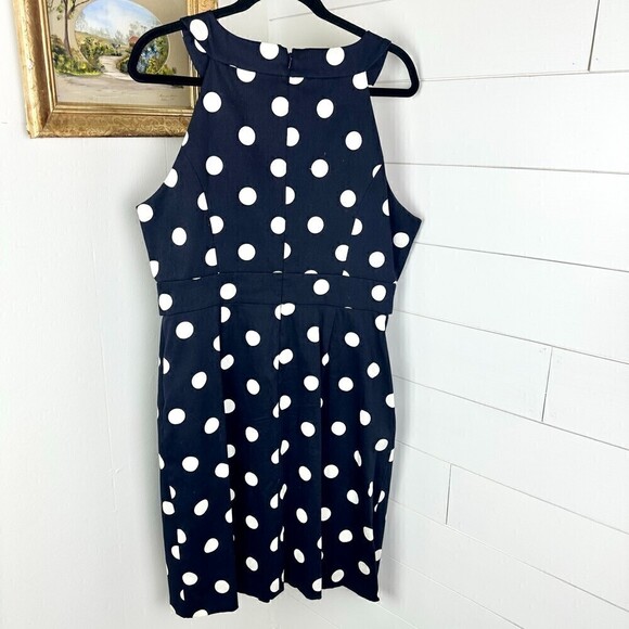 Eliza J Polka Dot Fit and Flare Dress Navy White Size 14 - Picture 2 of 6